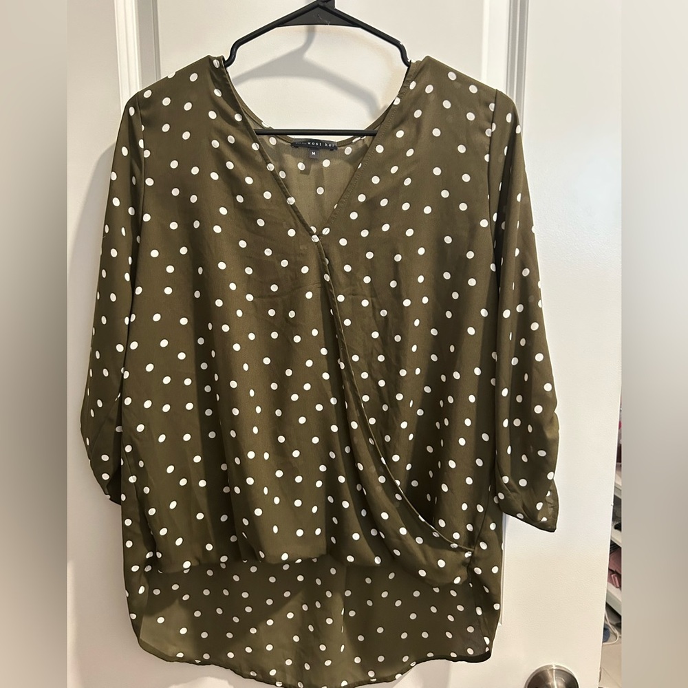 West Kei Olive Polka Dot Blouse